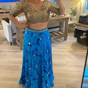 Blue mirror sequin tie dye lehenga Indian outfit